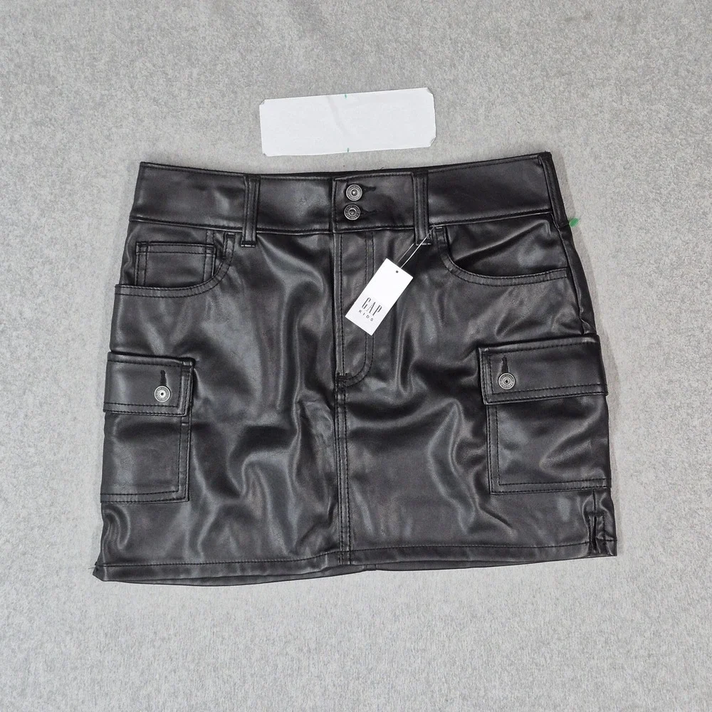 GAP Girls Skirt 14 (13-14Y) Black Mini Faux Leather Skater Grunge NWT